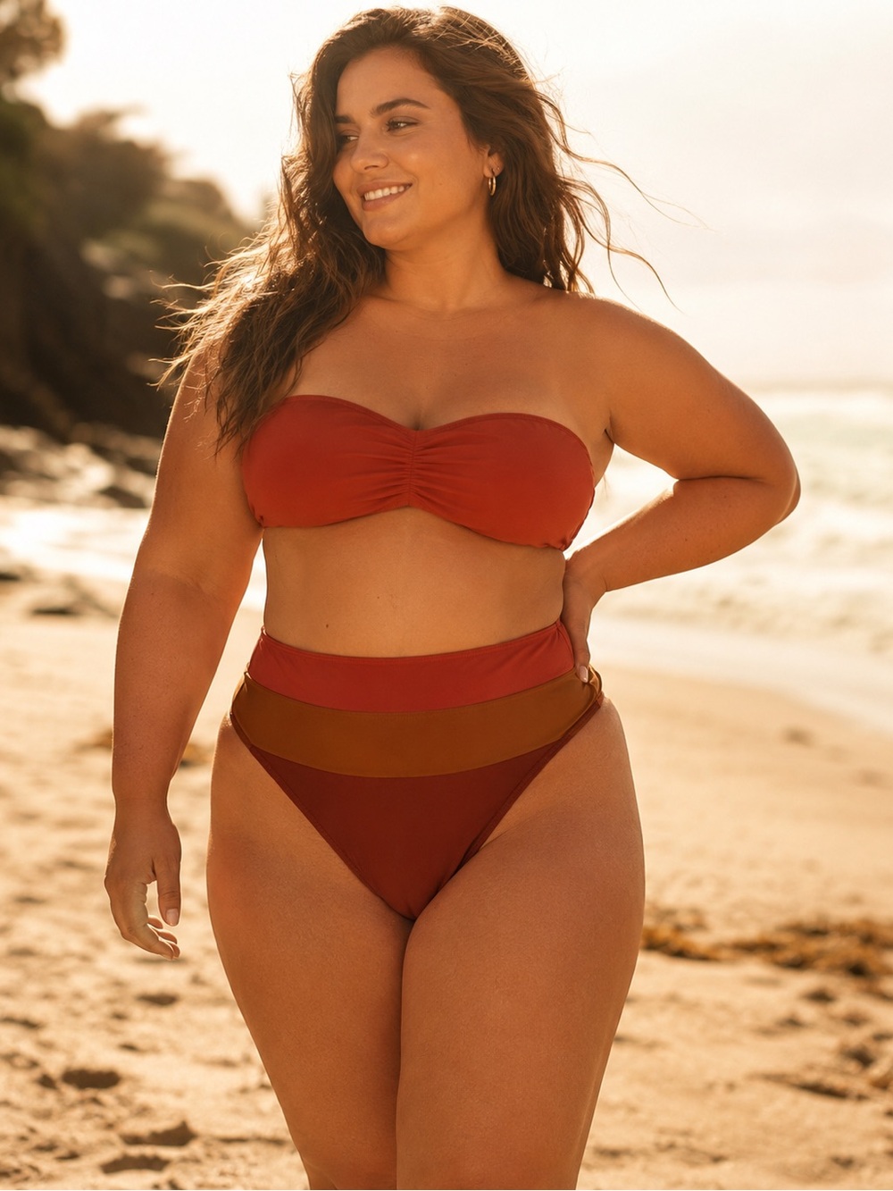 Swimsuits For All x GabiFresh Rust Terracotta Colorblock Bikini Bottom Sz 10